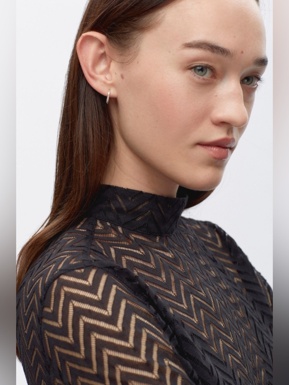 KOTN Black Sheer Chevron Long-Sleeve Top - Picture 3 of 8